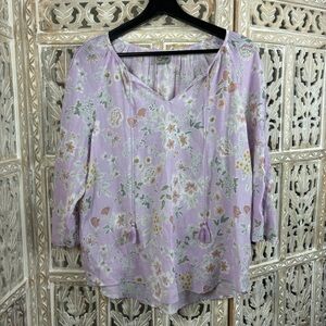 WMNS Como Vintage LILAC Floral Boho V-Neck peasant blouse size Medium